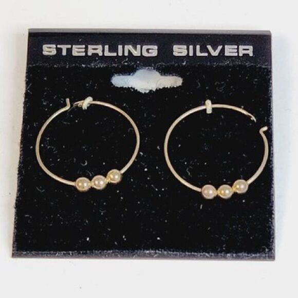 Vintage NWT Sterling Silver Ball Hoop Earring for Pierced Ears. - Picture 1 of 5